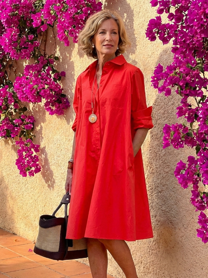 Evelyn | Vestido Midi de Camisa con Botones y Cuello