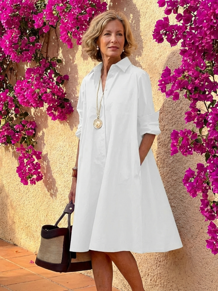 Evelyn | Vestido Midi de Camisa con Botones y Cuello