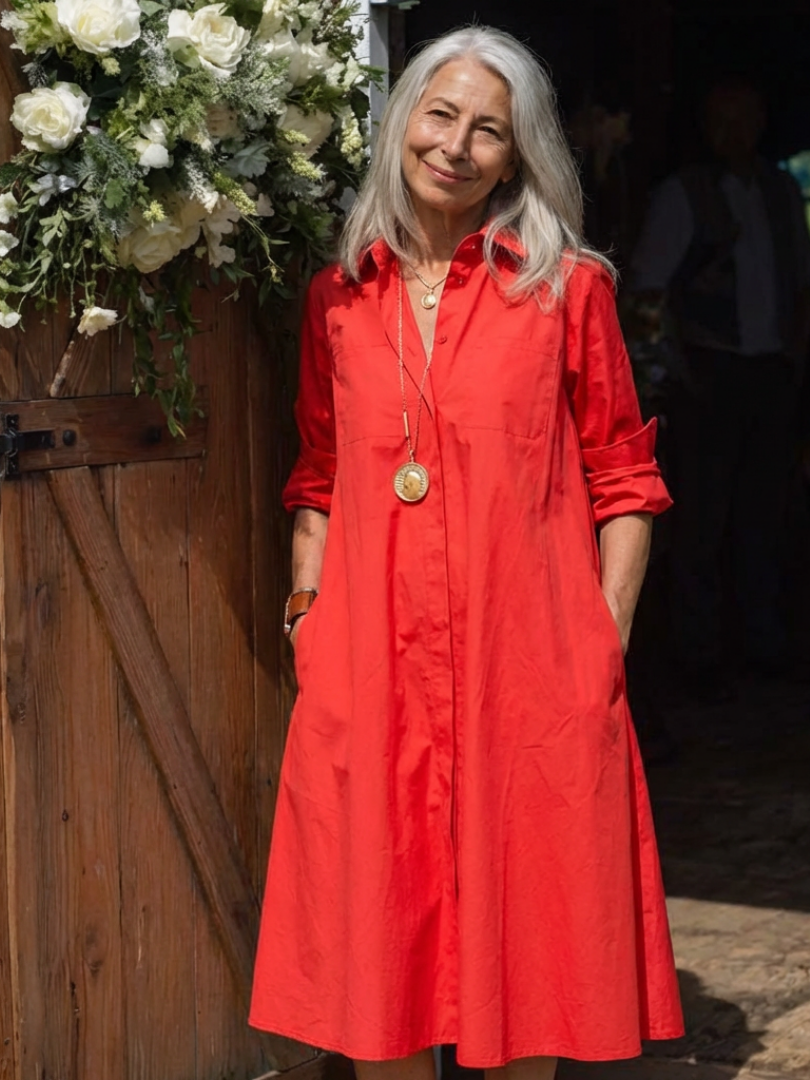 Evelyn | Vestido Midi de Camisa con Botones y Cuello