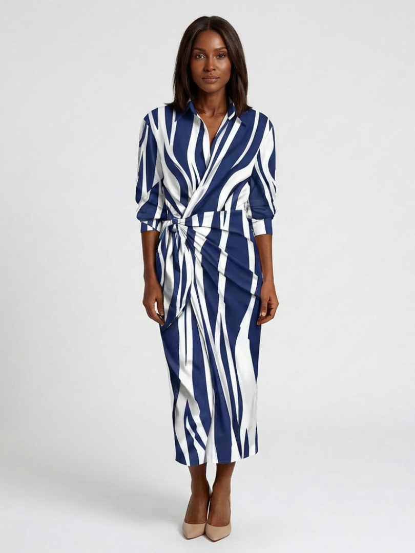 Nadine | Vestido Midi Envolvente Impreso de Manga Larga