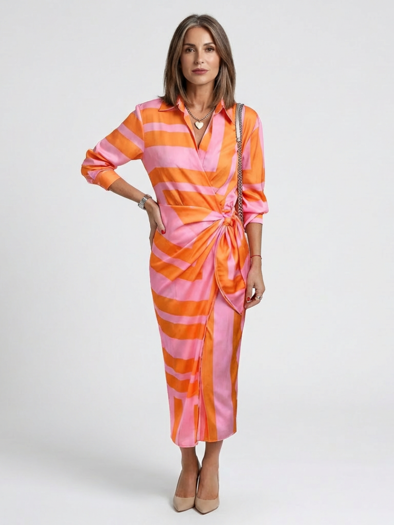 Nadine | Vestido Midi Envolvente Impreso de Manga Larga