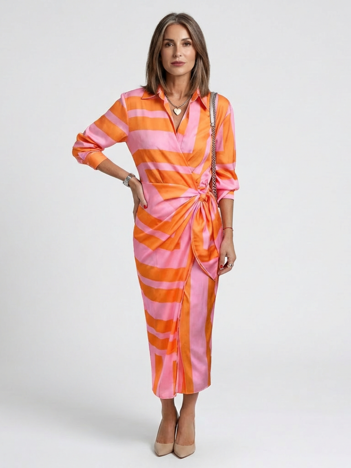 Nadine | Vestido Midi Envolvente Impreso de Manga Larga