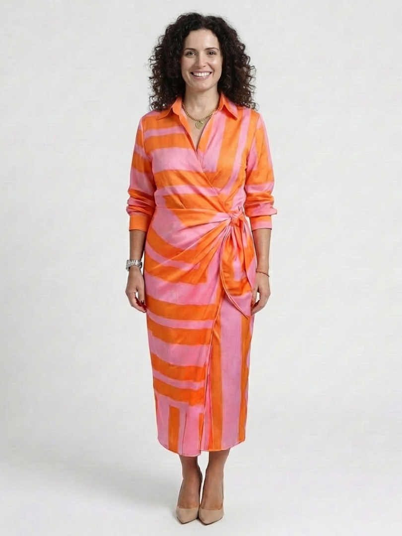 Nadine | Vestido Midi Envolvente Impreso de Manga Larga