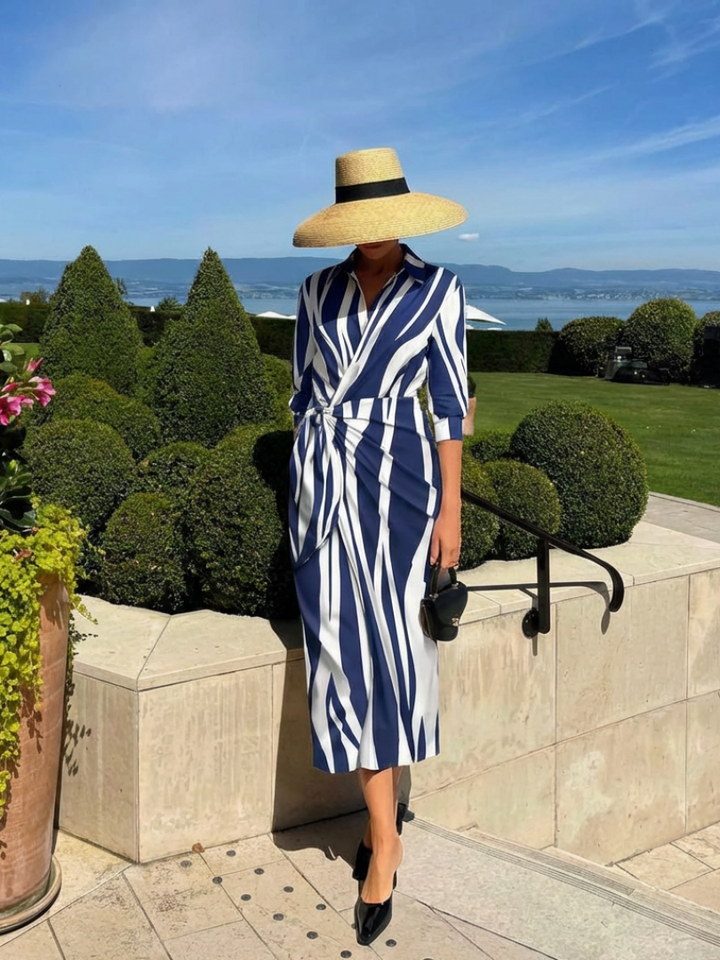 Nadine | Vestido Midi Envolvente Impreso de Manga Larga