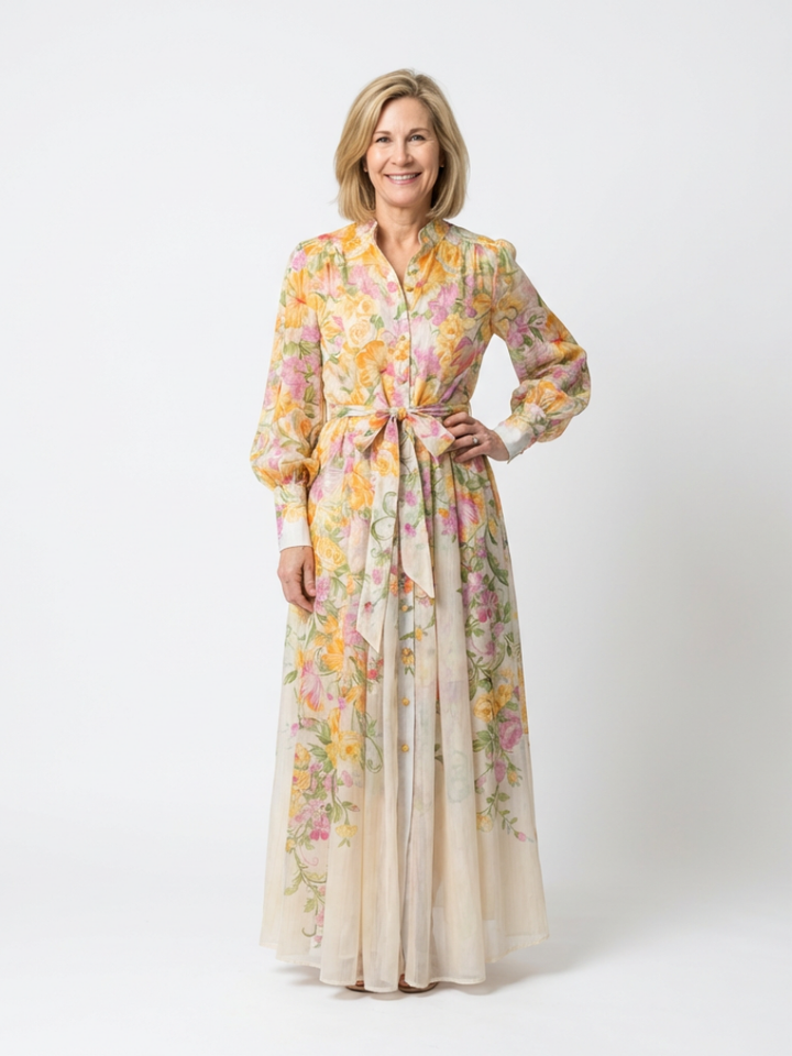 Cressida | Vestido Maxi Floral Transparente de Manga Larga