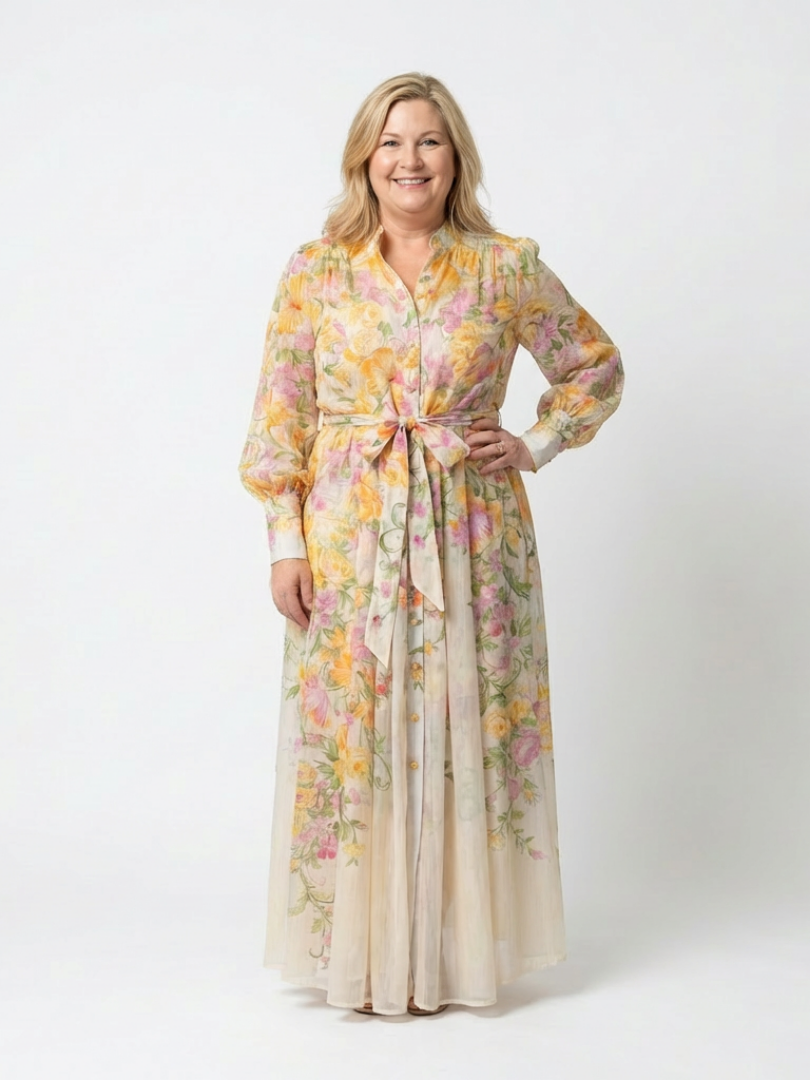 Cressida | Vestido Maxi Floral Transparente de Manga Larga