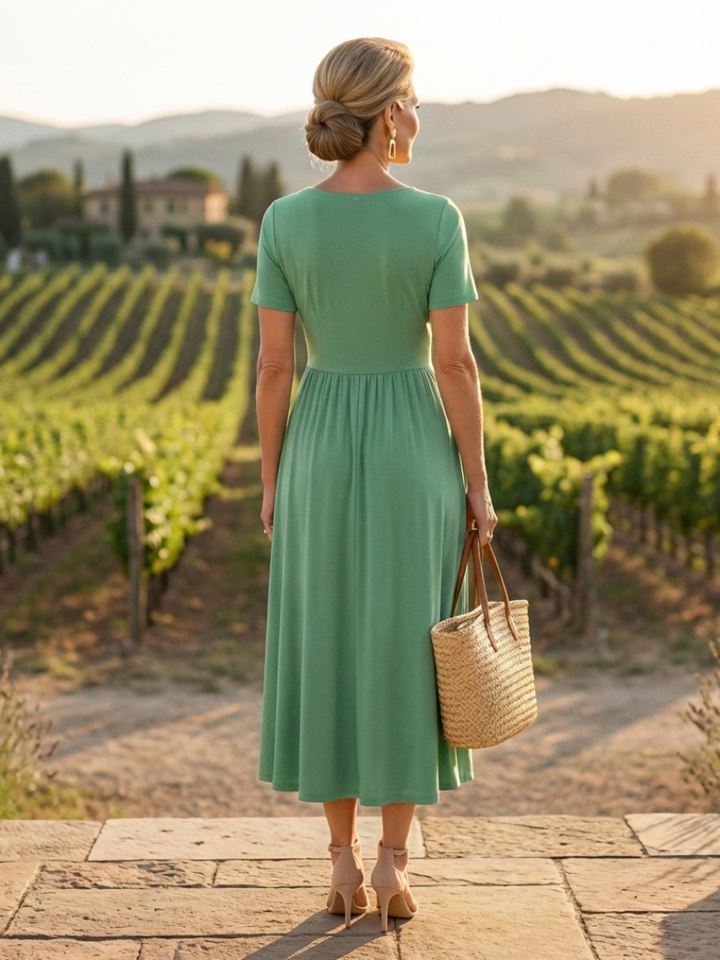 Marina | Vestido Maxi de Manga Corta con Escote en V