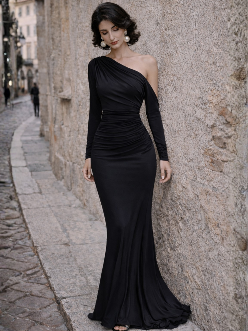 Vivienne | Vestido Maxi Arrugado de Un Hombro
