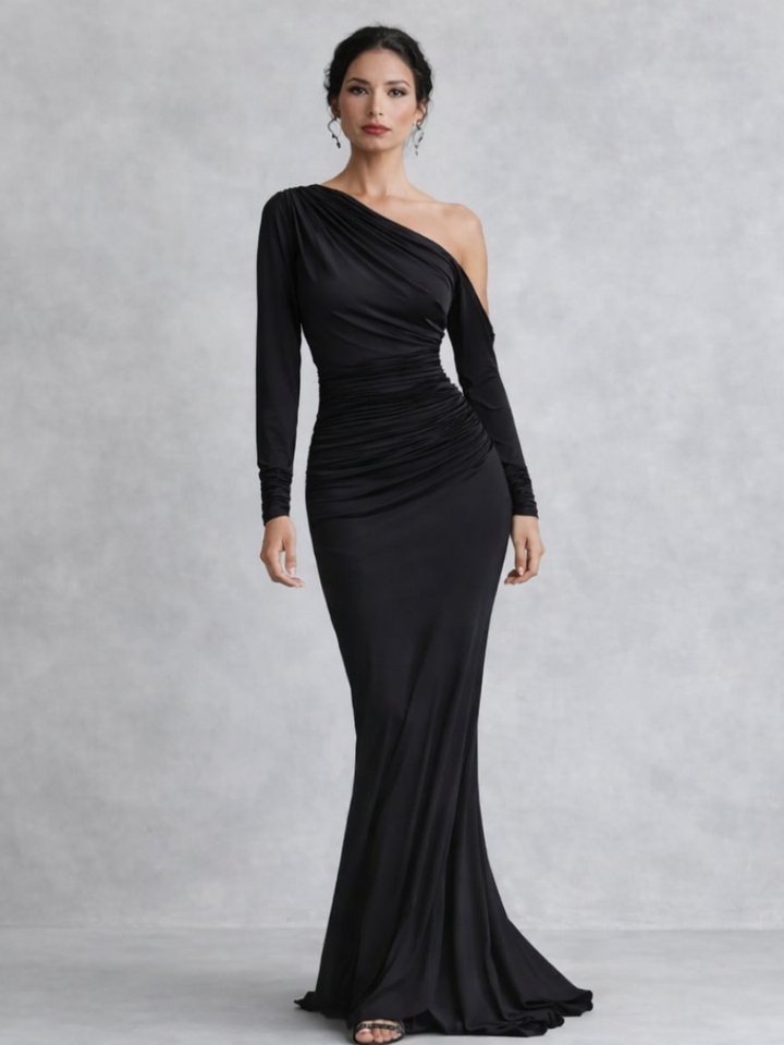 Vivienne | Vestido Maxi Arrugado de Un Hombro