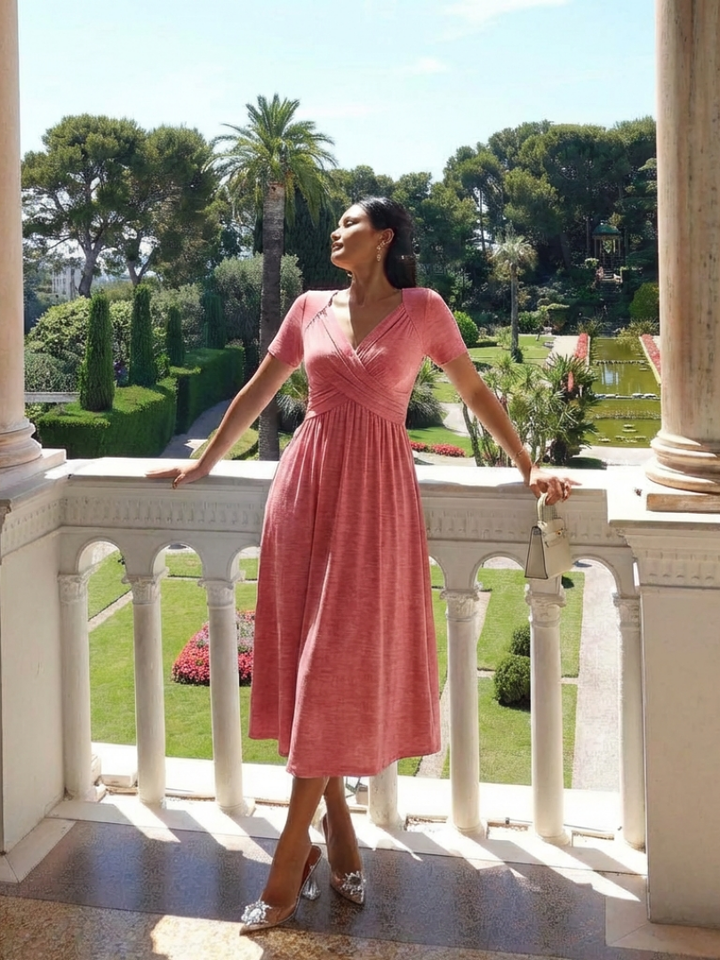 Marina | Vestido Maxi de Manga Corta con Escote en V
