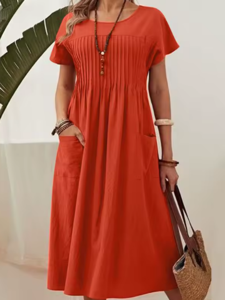 Avelisse | Vestido Midi con Cuerpo Plisado