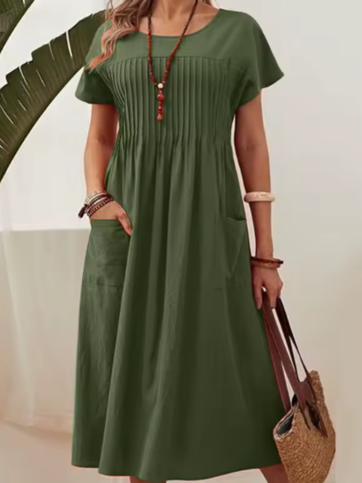 Avelisse | Vestido Midi con Cuerpo Plisado