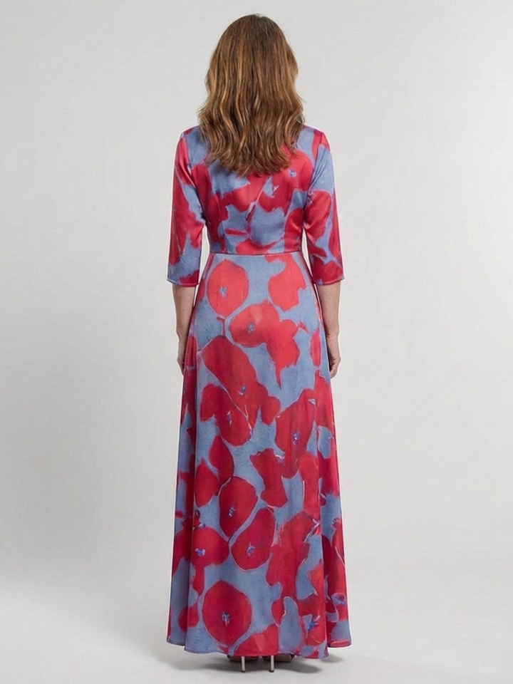 Danielle | Vestido Maxi Floral con Manga Tres Cuartos y Escote en V