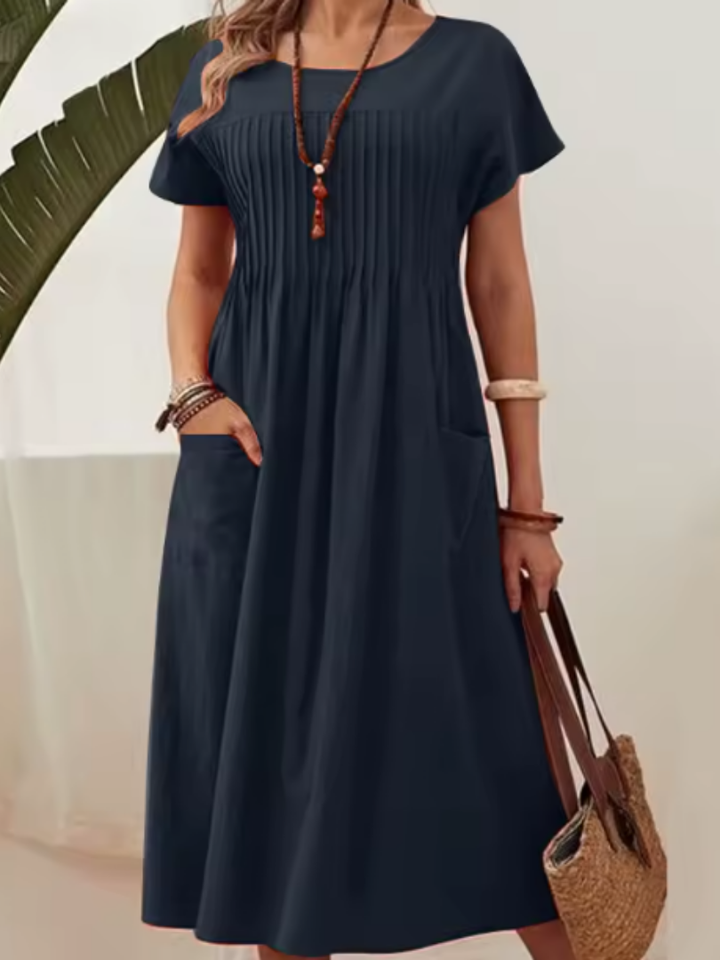 Avelisse | Vestido Midi con Cuerpo Plisado