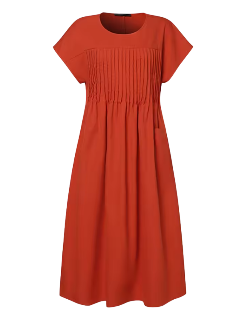 Avelisse | Vestido Midi con Cuerpo Plisado