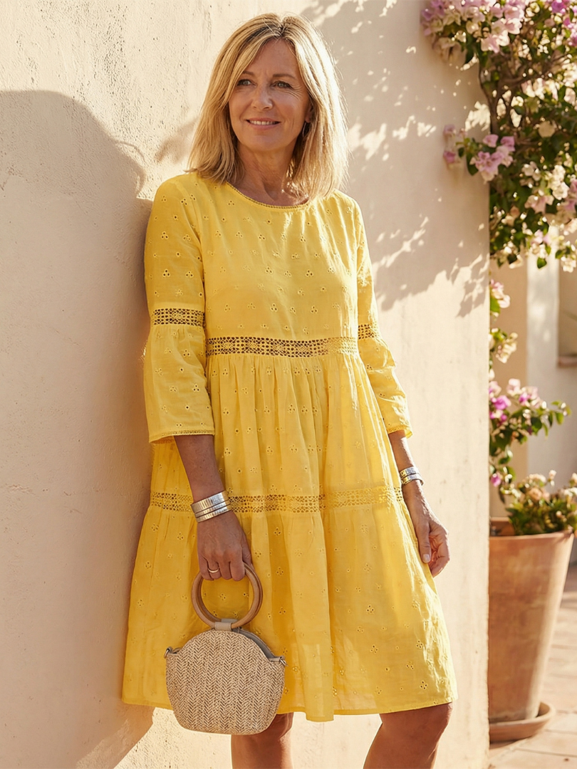 Maristelle | Vestido Midi de Algodón Bordado