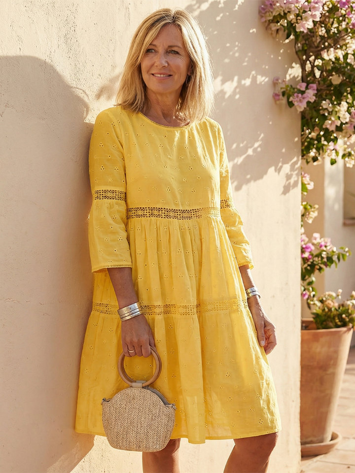 Maristelle | Vestido Midi de Algodón Bordado