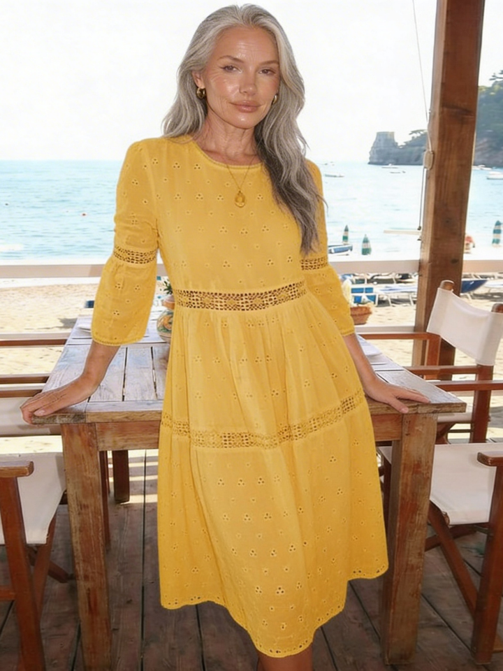 Maristelle | Vestido Midi de Algodón Bordado
