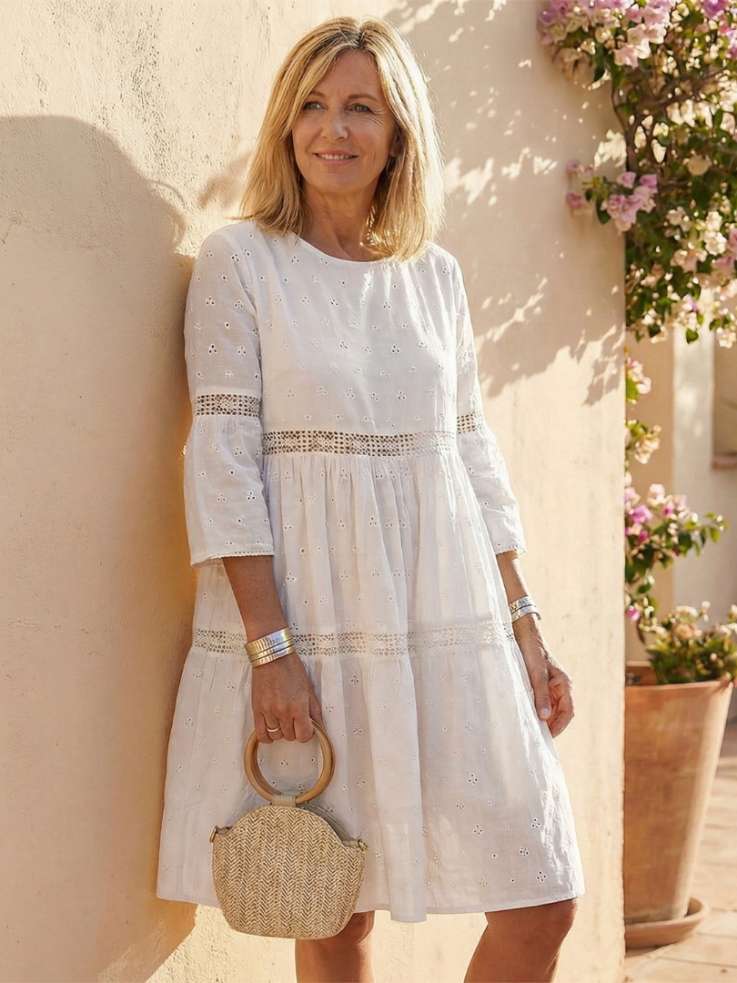 Maristelle | Vestido Midi de Algodón Bordado